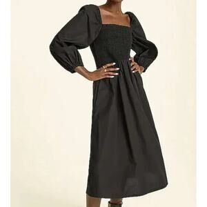 J. Crew Black 100% Linen Daydream Smocked Midi Dress Size XXL